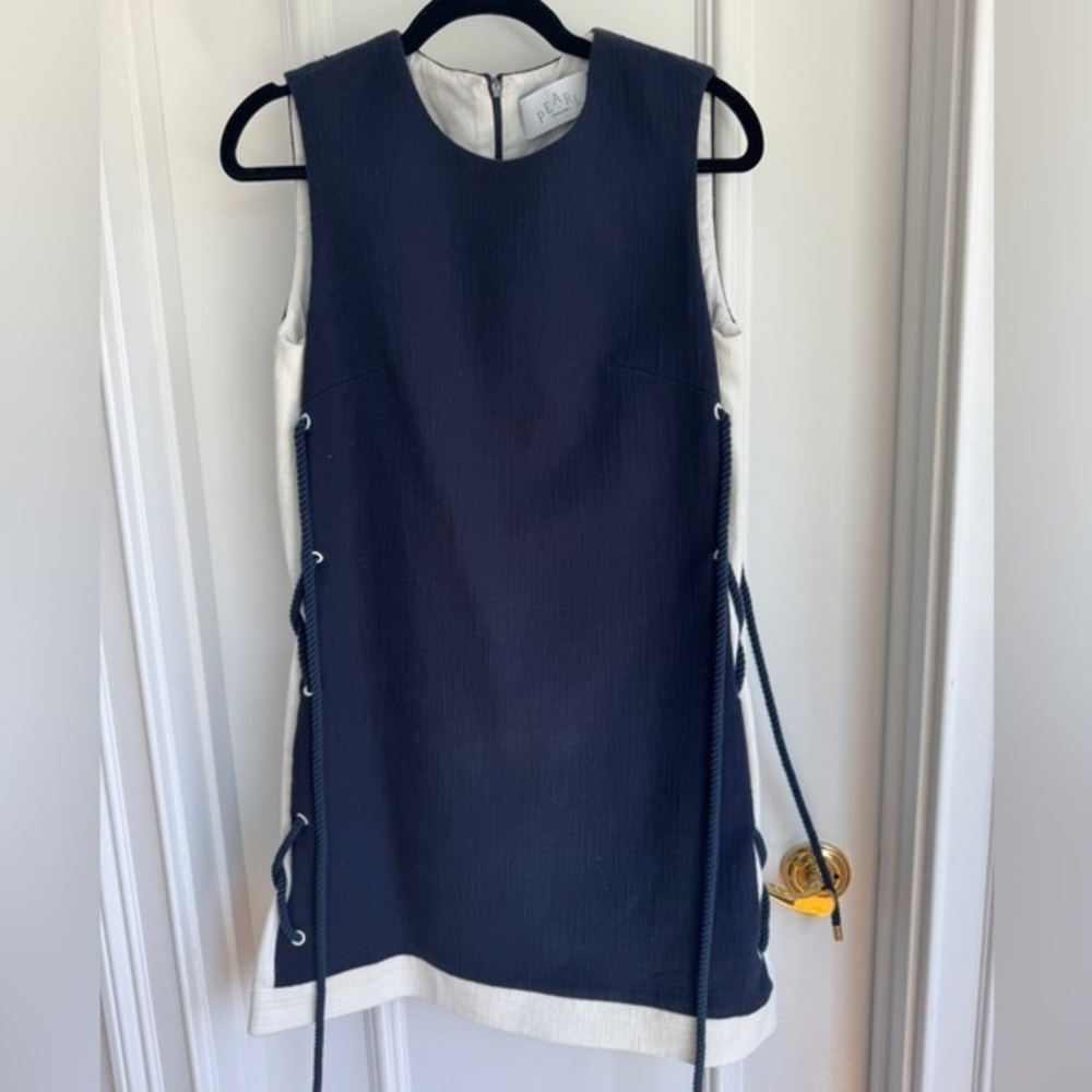 Pearl by Lala Rose Navy Cotton Canvas Side-Tie Midi Dress Size 4